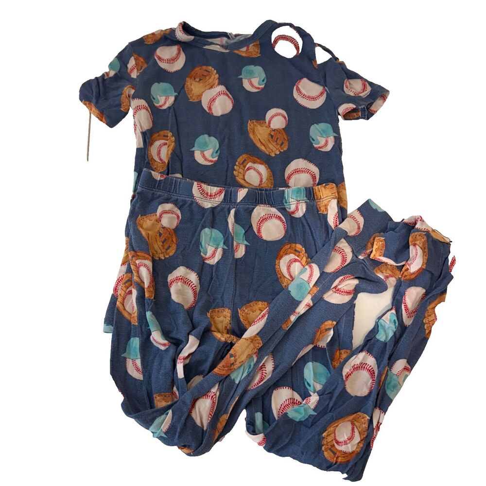 Posh Peanut Pajama Set Boy's 7-8 Years Baseball Printed Blue